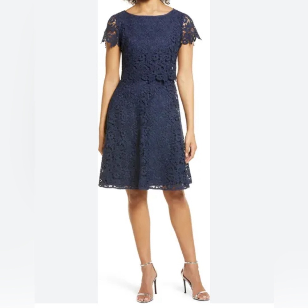 Shani Popover Lace Fit & Flare Dress